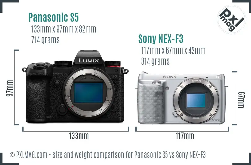 Panasonic S5 vs Sony NEX-F3 size comparison