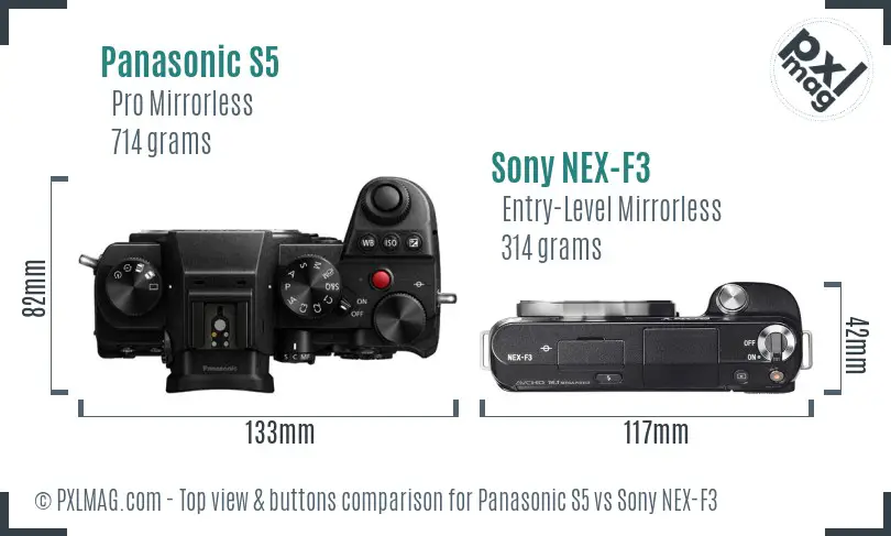 Panasonic S5 vs Sony NEX-F3 top view buttons comparison