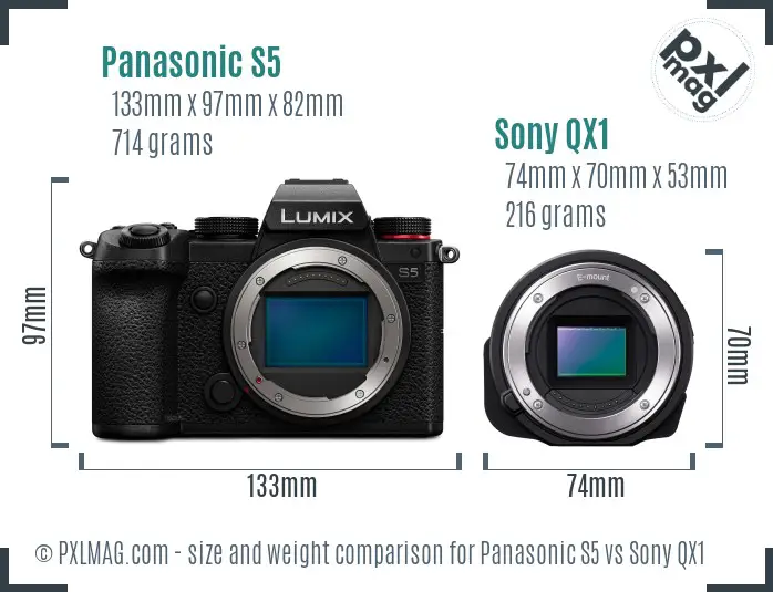 Panasonic S5 vs Sony QX1 size comparison