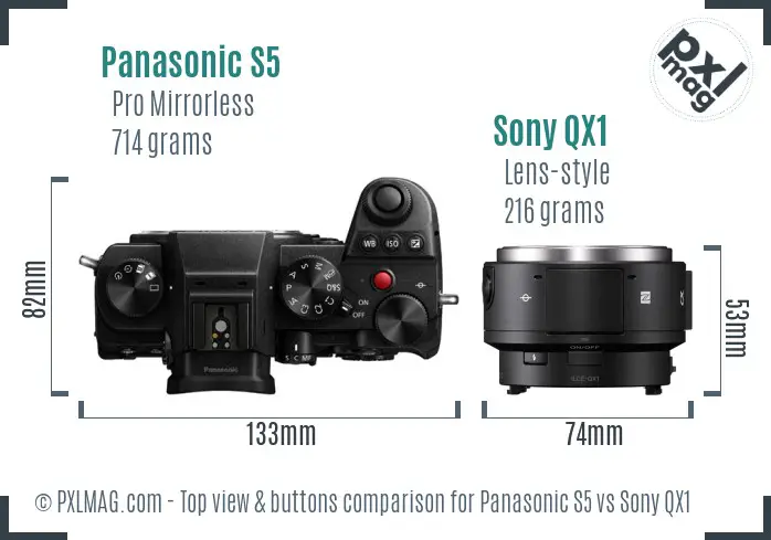 Panasonic S5 vs Sony QX1 top view buttons comparison