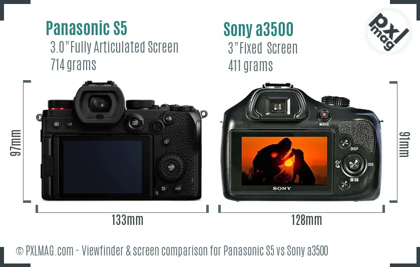 Panasonic S5 vs Sony a3500 Screen and Viewfinder comparison