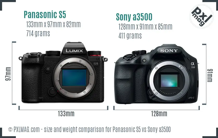 Panasonic S5 vs Sony a3500 size comparison