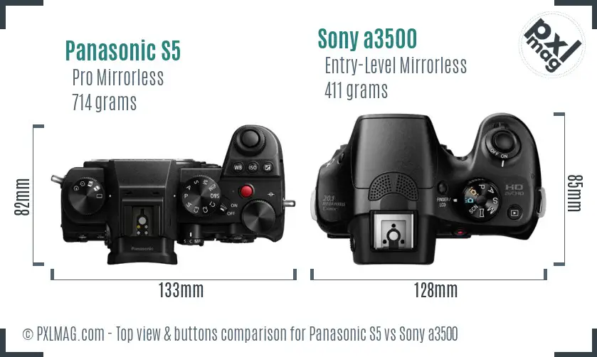 Panasonic S5 vs Sony a3500 top view buttons comparison