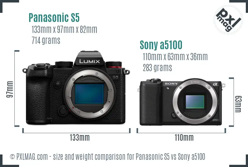 Panasonic S5 vs Sony a5100 size comparison