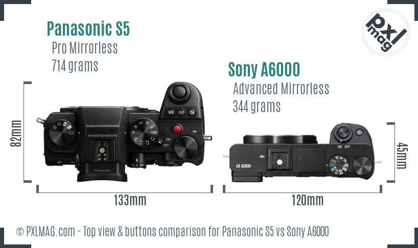 Panasonic S5 vs Sony A6000 top view buttons comparison