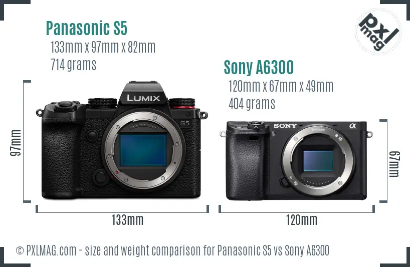 Panasonic S5 vs Sony A6300 size comparison