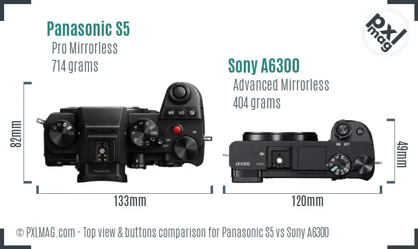 Panasonic S5 vs Sony A6300 top view buttons comparison