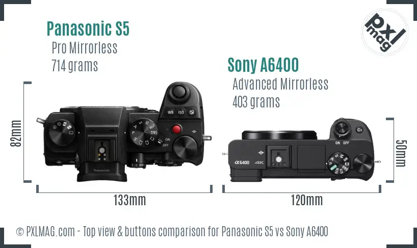 Panasonic S5 vs Sony A6400 top view buttons comparison