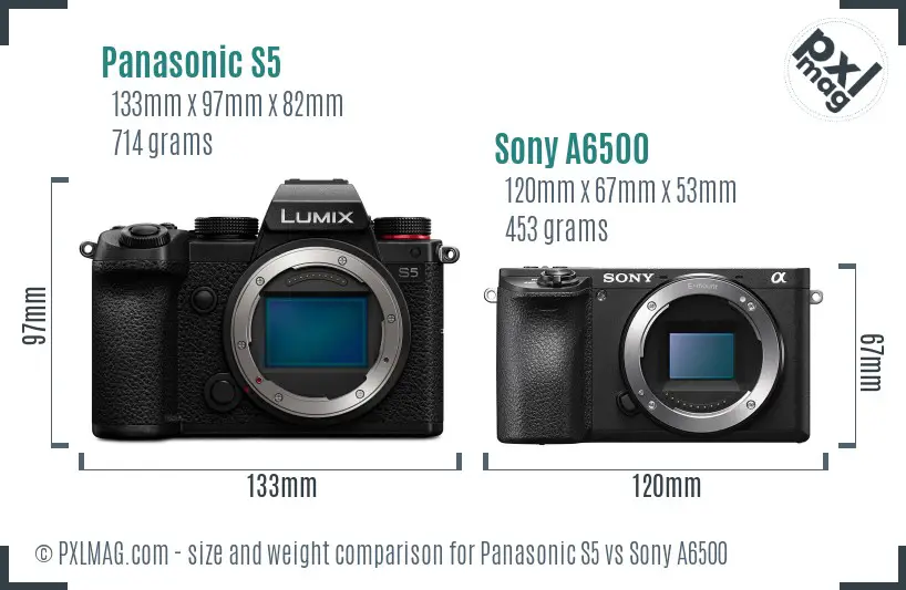 Panasonic S5 vs Sony A6500 size comparison
