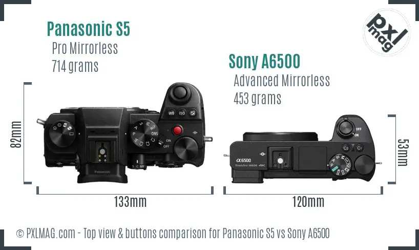 Panasonic S5 vs Sony A6500 top view buttons comparison