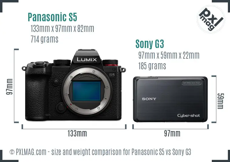 Panasonic S5 vs Sony G3 size comparison
