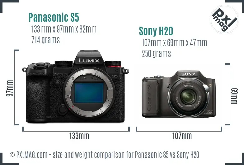 Panasonic S5 vs Sony H20 size comparison