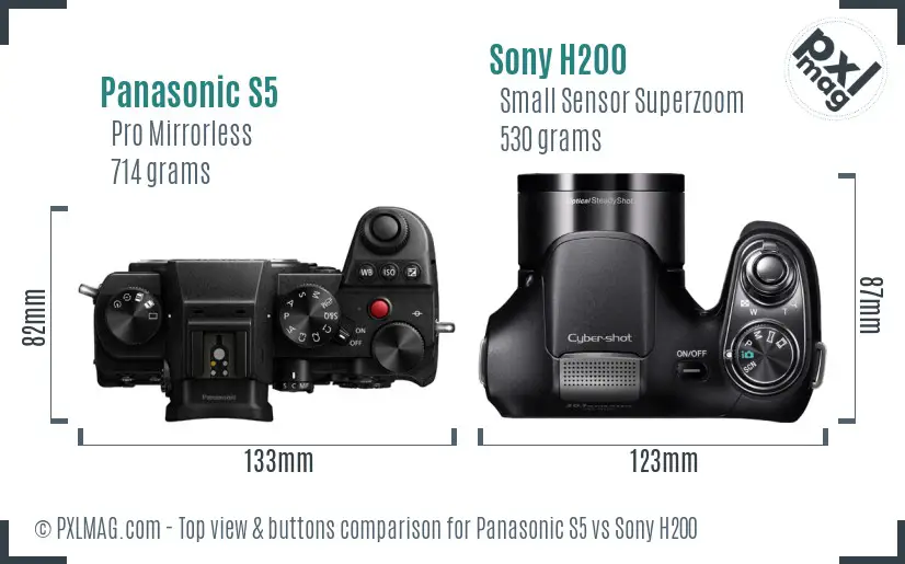 Panasonic S5 vs Sony H200 top view buttons comparison