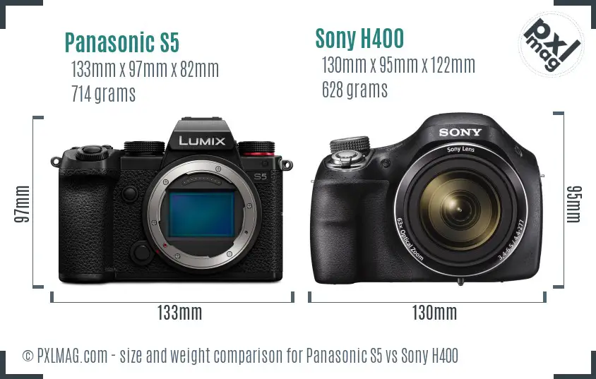 Panasonic S5 vs Sony H400 size comparison
