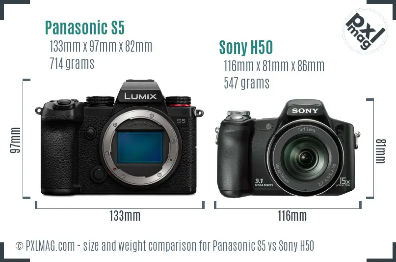 Panasonic S5 vs Sony H50 size comparison