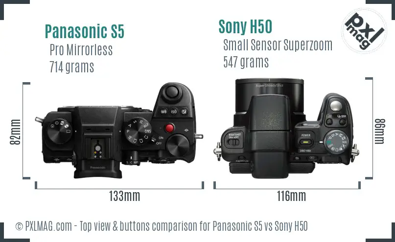 Panasonic S5 vs Sony H50 top view buttons comparison