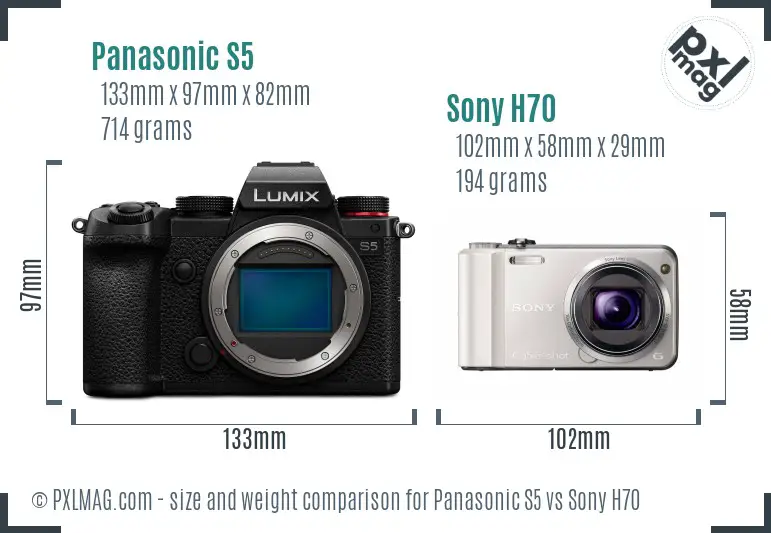Panasonic S5 vs Sony H70 size comparison