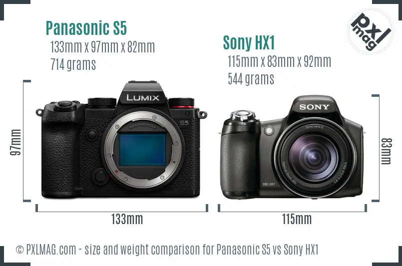 Panasonic S5 vs Sony HX1 size comparison