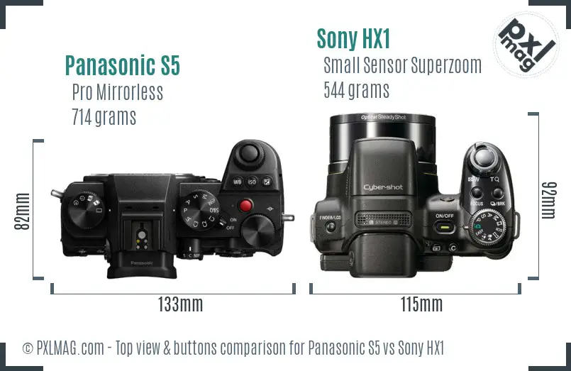 Panasonic S5 vs Sony HX1 top view buttons comparison
