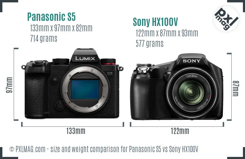Panasonic S5 vs Sony HX100V size comparison
