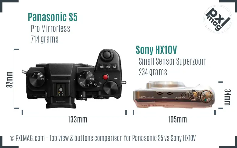 Panasonic S5 vs Sony HX10V top view buttons comparison