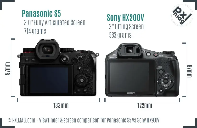 Panasonic S5 vs Sony HX200V Screen and Viewfinder comparison