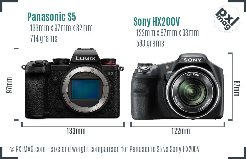 Panasonic S5 vs Sony HX200V size comparison