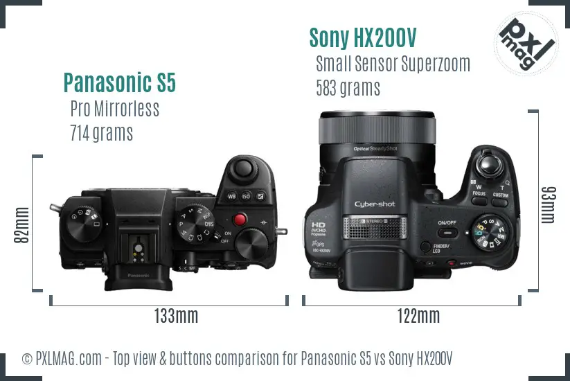 Panasonic S5 vs Sony HX200V top view buttons comparison
