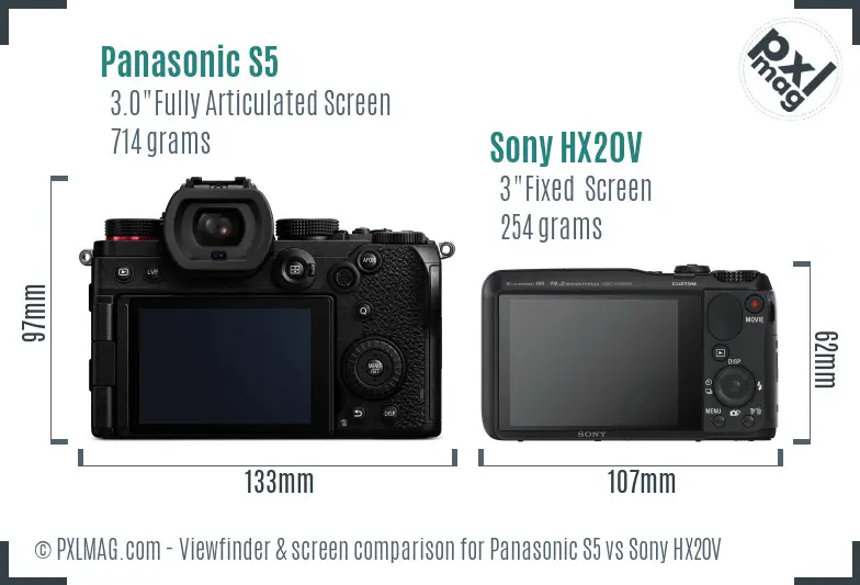 Panasonic S5 vs Sony HX20V Screen and Viewfinder comparison