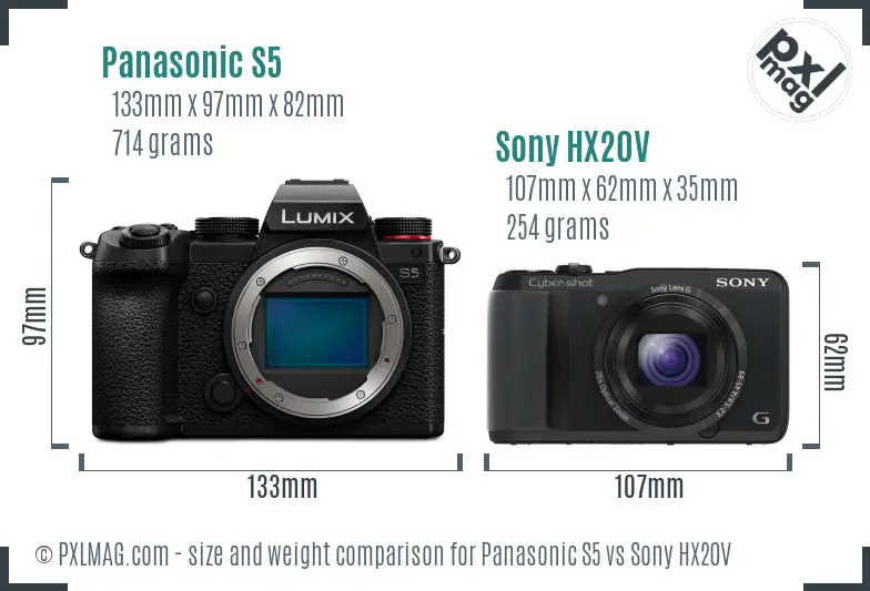 Panasonic S5 vs Sony HX20V size comparison