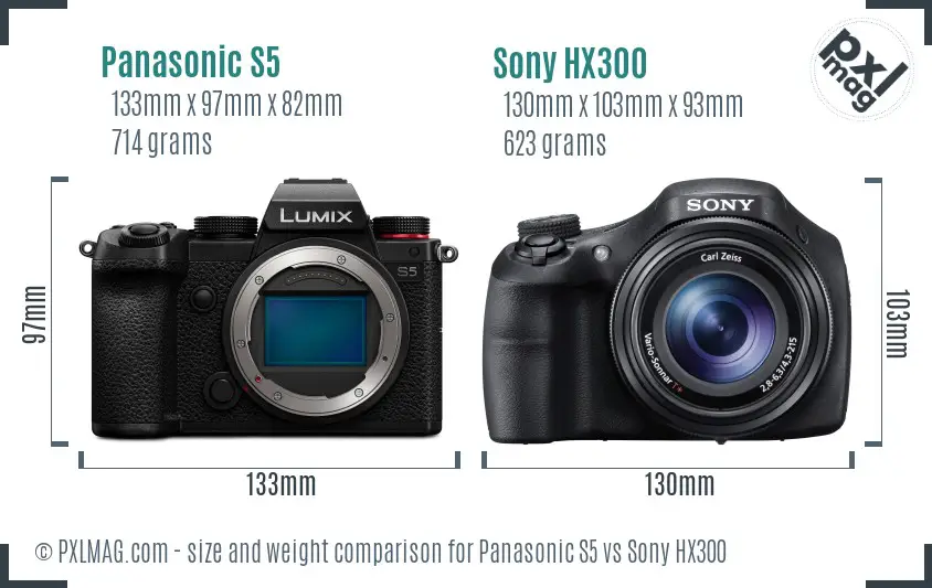 Panasonic S5 vs Sony HX300 size comparison