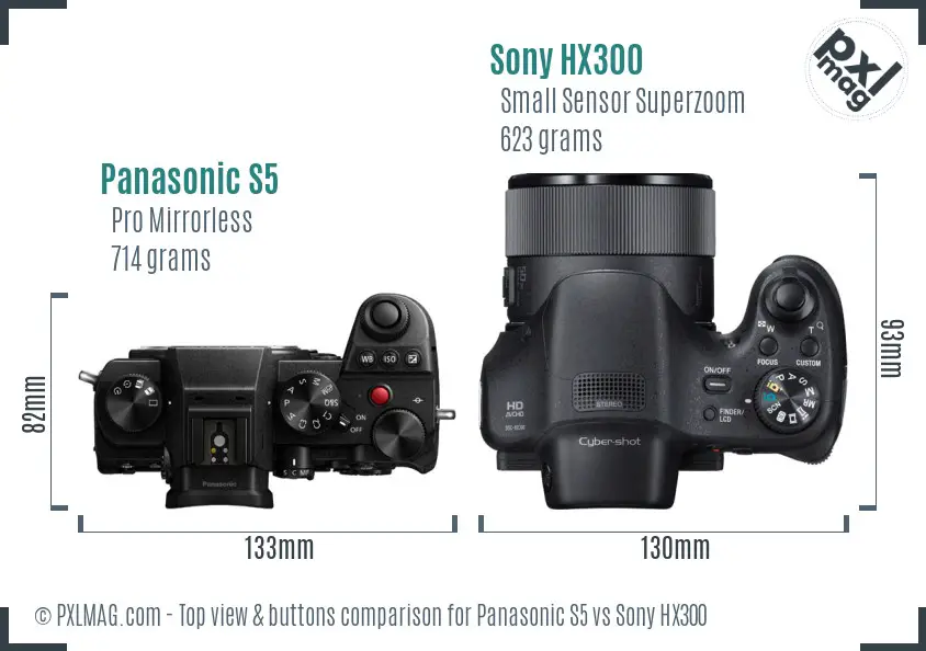 Panasonic S5 vs Sony HX300 top view buttons comparison