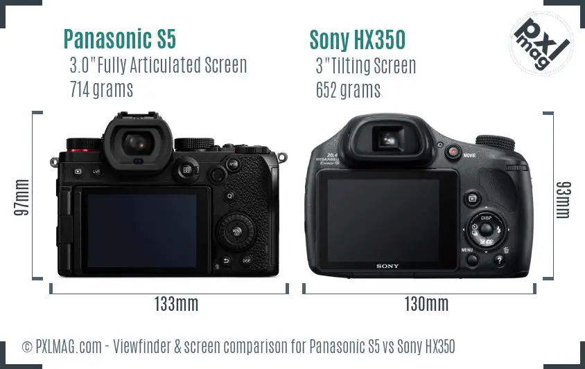Panasonic S5 vs Sony HX350 Screen and Viewfinder comparison