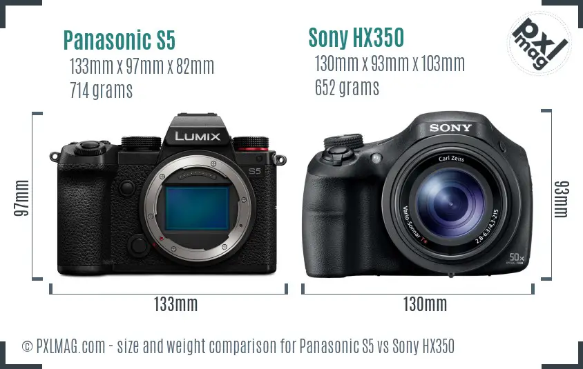 Panasonic S5 vs Sony HX350 size comparison