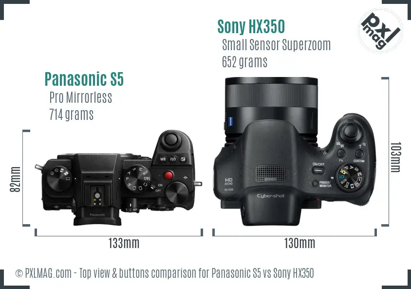 Panasonic S5 vs Sony HX350 top view buttons comparison