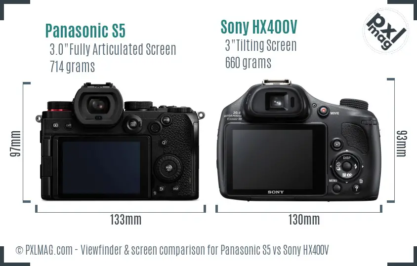 Panasonic S5 vs Sony HX400V Screen and Viewfinder comparison