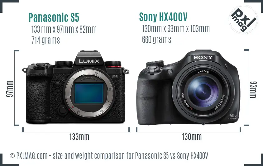 Panasonic S5 vs Sony HX400V size comparison