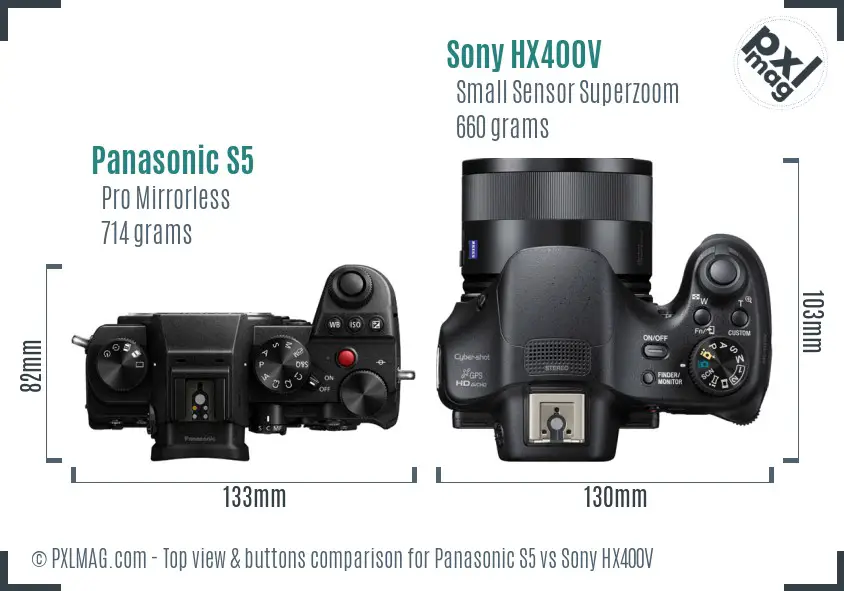 Panasonic S5 vs Sony HX400V top view buttons comparison