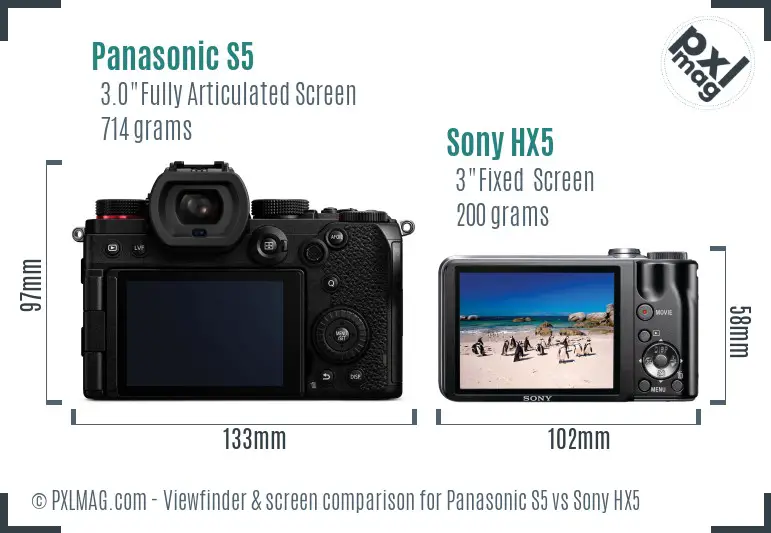 Panasonic S5 vs Sony HX5 Screen and Viewfinder comparison