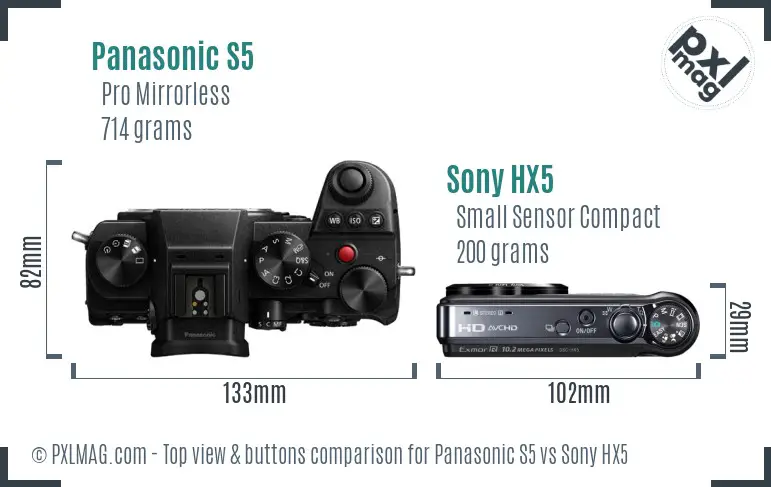 Panasonic S5 vs Sony HX5 top view buttons comparison