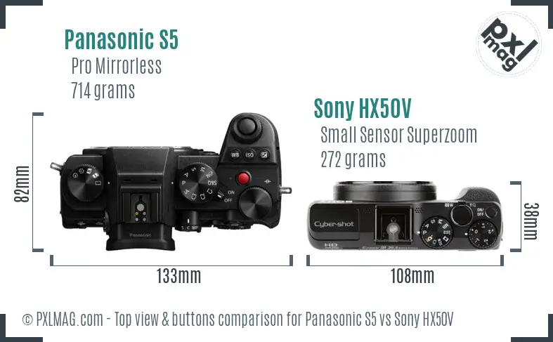 Panasonic S5 vs Sony HX50V top view buttons comparison