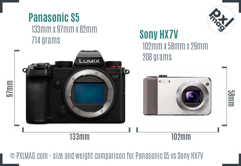 Panasonic S5 vs Sony HX7V size comparison