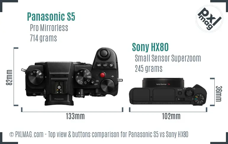 Panasonic S5 vs Sony HX80 top view buttons comparison