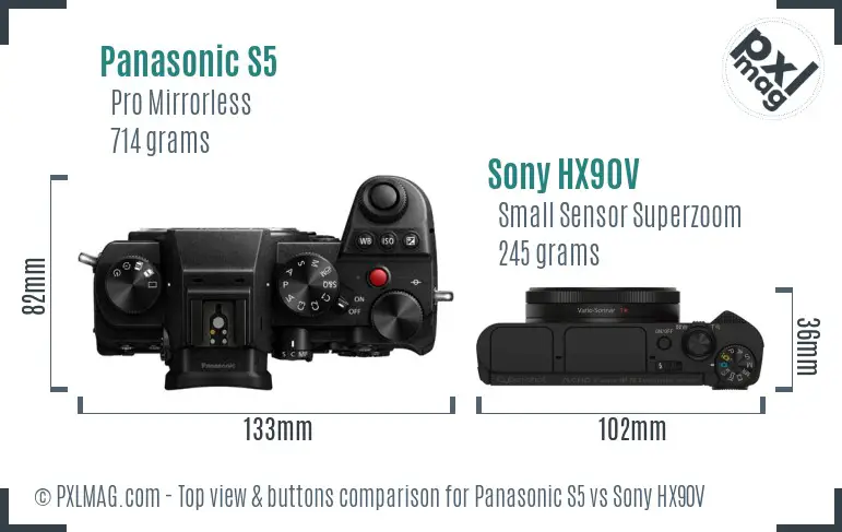 Panasonic S5 vs Sony HX90V top view buttons comparison