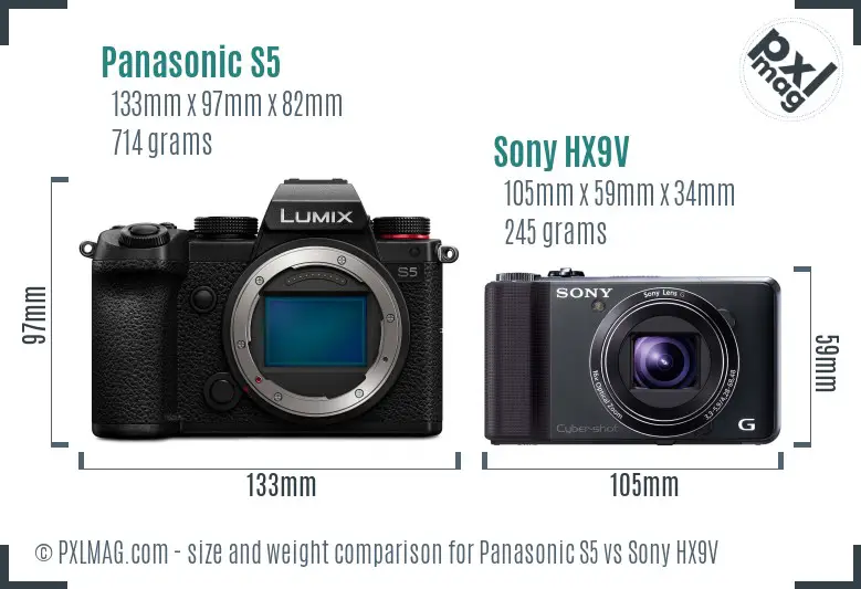 Panasonic S5 vs Sony HX9V size comparison