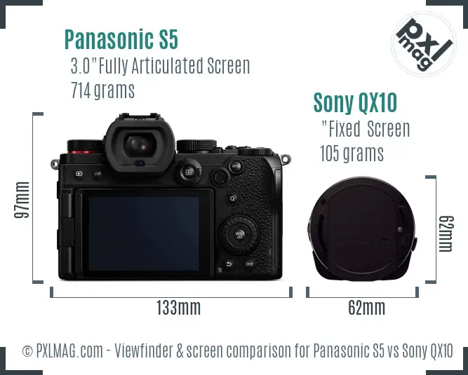 Panasonic S5 vs Sony QX10 Screen and Viewfinder comparison