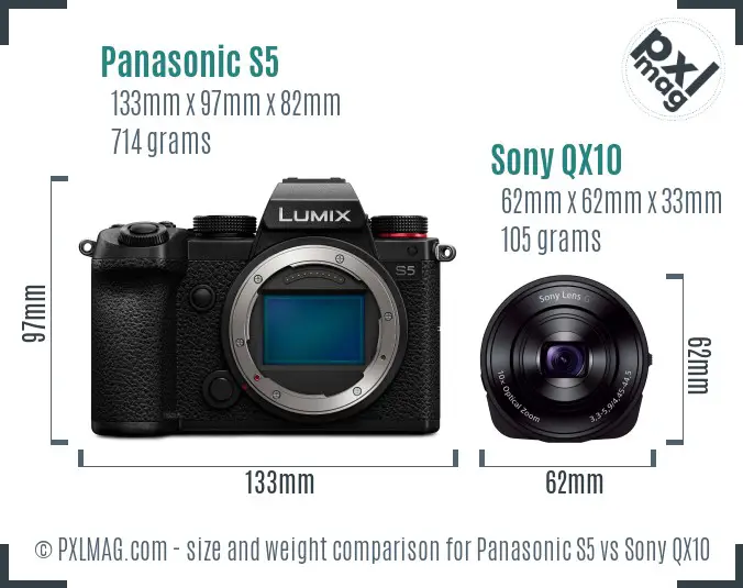 Panasonic S5 vs Sony QX10 size comparison
