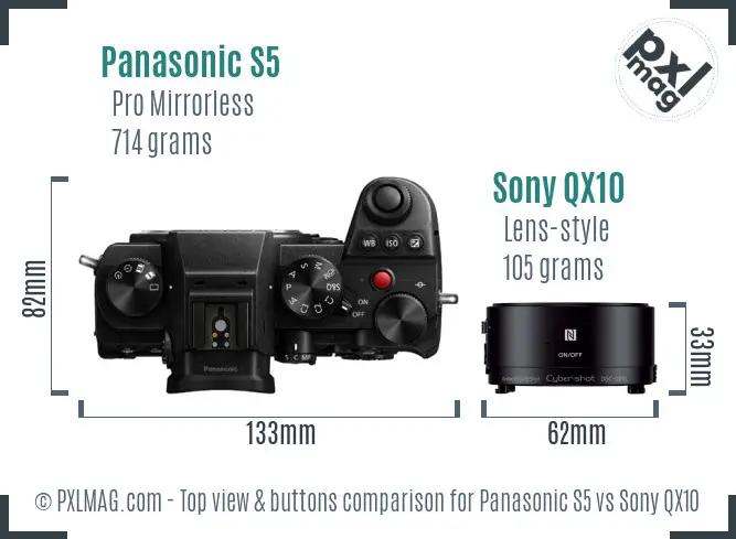 Panasonic S5 vs Sony QX10 top view buttons comparison