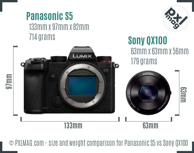 Panasonic S5 vs Sony QX100 size comparison