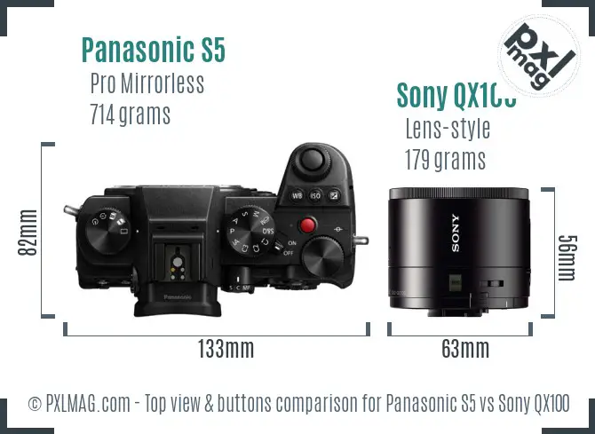 Panasonic S5 vs Sony QX100 top view buttons comparison